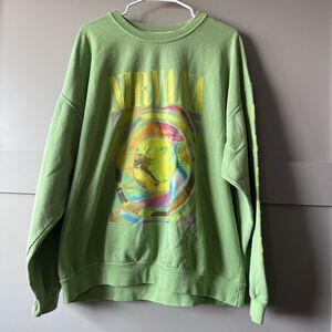 Nirvana Smiley Sweatshirt Womens Green Size S/M Oversized Urban Outfitters Emoji